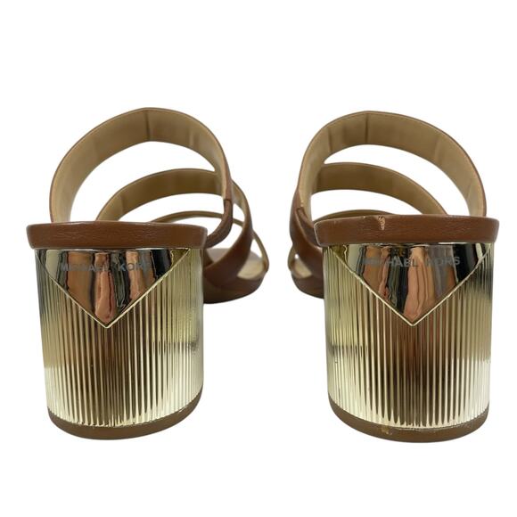Michael Kors Paloma Flex Mule Sandals Gold Block Heel Brown Size 7M - Picture 6 of 11